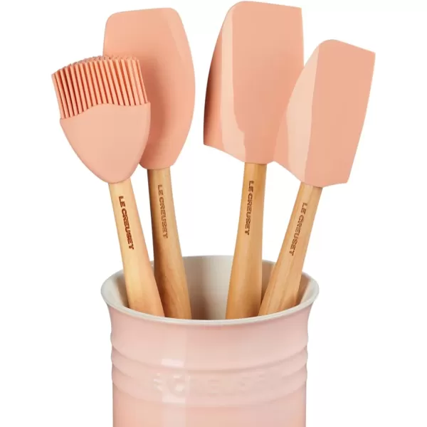 imageLe Creuset Silicone Craft Series Utensil Set with Stoneware Crock 5 pc CerisePeche