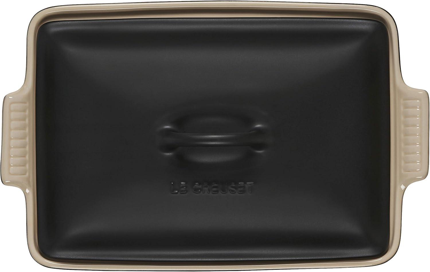 imageLe Creuset Stoneware Heritage Covered Rectangular Casserole 4 qt 12quot x 9quot WhiteLicorice