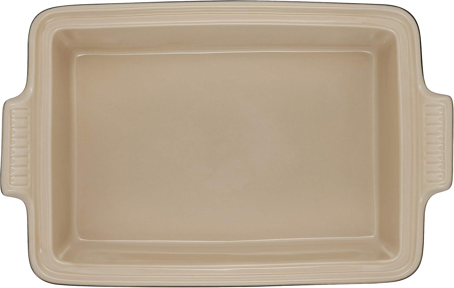 imageLe Creuset Stoneware Heritage Covered Rectangular Casserole 4 qt 12quot x 9quot WhiteLicorice