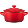 imageLe Creuset Stoneware Set of 4 Mini Cocottes with Cookbook 8 oz each CaribbeanCerise