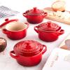 imageLe Creuset Stoneware Set of 4 Mini Cocottes with Cookbook 8 oz each CaribbeanCerise