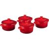 imageLe Creuset Stoneware Set of 4 Mini Cocottes with Cookbook 8 oz each CaribbeanCerise