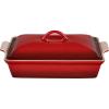 imageLe Creuset Stoneware Heritage Covered Rectangular Casserole 4 qt 12quot x 9quot WhiteCerise