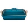 imageLe Creuset Stoneware Heritage Covered Rectangular Casserole 4 qt 12quot x 9quot WhiteDeep Teal
