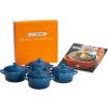 imageLe Creuset Stoneware Set of 4 Mini Cocottes with Cookbook 8 oz each CaribbeanMarseille