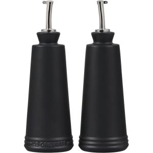 imageLe Creuset Signature Stoneware Oil ampamp Vinegar set 10 oz each WhiteBlack Onyx