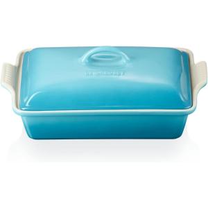 imageLe Creuset Stoneware Heritage Covered Rectangular Casserole 4 qt 12quot x 9quot WhiteCaribbean