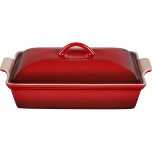 imageLe Creuset Stoneware Heritage Covered Rectangular Casserole 4 qt 12quot x 9quot WhiteCerise