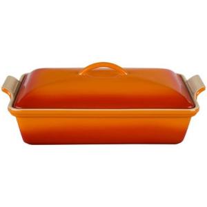 imageLe Creuset Stoneware Heritage Covered Rectangular Casserole 4 qt 12quot x 9quot WhiteFlame