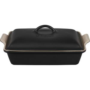 imageLe Creuset Stoneware Heritage Covered Rectangular Casserole 4 qt 12quot x 9quot WhiteLicorice