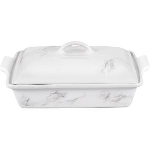 imageLe Creuset Stoneware Heritage Covered Rectangular Casserole 4 qt 12quot x 9quot WhiteMarble