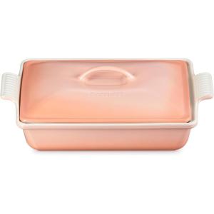 imageLe Creuset Stoneware Heritage Covered Rectangular Casserole 4 qt 12quot x 9quot WhitePeche