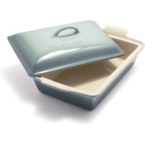 imageLe Creuset Stoneware Heritage Covered Rectangular Casserole 4 qt 12quot x 9quot WhiteSea Salt