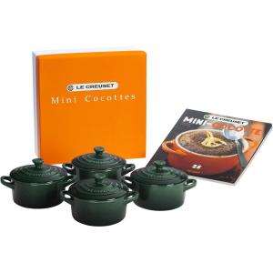 imageLe Creuset Stoneware Set of 4 Mini Cocottes with Cookbook 8 oz each CaribbeanArtichaut