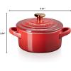 imageLe Creuset Stoneware Mini Round Cocotte 8oz White with Gold Heart KnobCerise