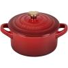 imageLe Creuset Stoneware Mini Round Cocotte 8oz White with Gold Heart KnobCerise