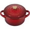 imageLe Creuset Stoneware Mini Round Cocotte 8oz White with Gold Heart KnobCerise
