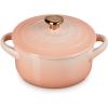 imageLe Creuset Stoneware Mini Round Cocotte 8oz White with Gold Heart KnobPeche