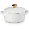 imageLe Creuset Stoneware Mini Round Cocotte 8oz White with Gold Heart KnobWhite