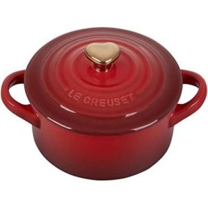 imageLe Creuset Stoneware Mini Round Cocotte 8oz White with Gold Heart KnobCerise