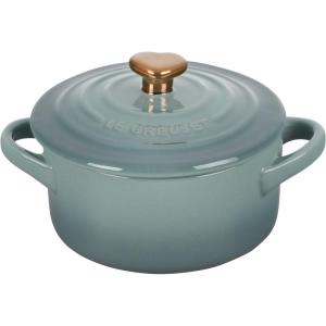 imageLe Creuset Stoneware Mini Round Cocotte 8oz White with Gold Heart KnobSea Salt