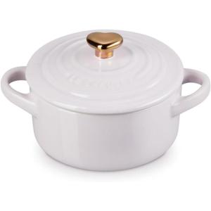 imageLe Creuset Stoneware Mini Round Cocotte 8oz White with Gold Heart KnobShallot
