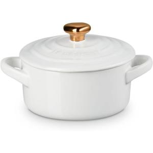 imageLe Creuset Stoneware Mini Round Cocotte 8oz White with Gold Heart KnobWhite