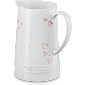 imageLe Creuset Mon Coeur Collection Stoneware Signature Pitcher 16 Qt White with Hearts