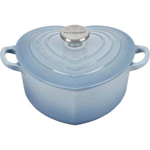 imageLe Creuset Signature Enameled Cast Iron Figural Heart Cocotte 2 Quart Sea Salt with Stainless Steel KnobCoastal Blue