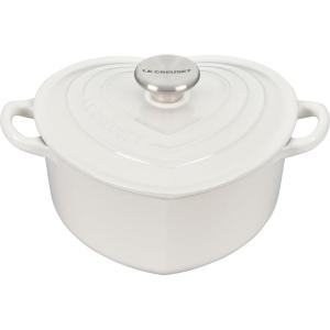imageLe Creuset Signature Enameled Cast Iron Figural Heart Cocotte 2 Quart Sea Salt with Stainless Steel KnobWhite