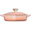 imageLe Creuset Enameled Cast Iron Traditional Shallow Heart Cocotte 125 Qt Peche Light Gold Heart KnobPeche
