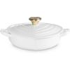 imageLe Creuset Enameled Cast Iron Traditional Shallow Heart Cocotte 125 Qt Peche Light Gold Heart KnobWhite