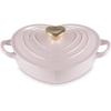 imageLe Creuset Enameled Cast Iron Traditional Shallow Heart Cocotte 125 Qt Peche Light Gold Heart KnobShallot