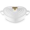 imageLe Creuset Enameled Cast Iron Traditional Shallow Heart Cocotte 125 Qt Peche Light Gold Heart KnobWhite