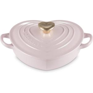 imageLe Creuset Enameled Cast Iron Traditional Shallow Heart Cocotte 125 Qt Peche Light Gold Heart KnobShallot