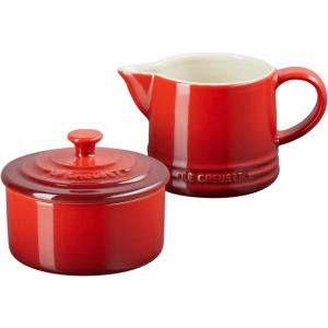 imageLe Creuset Stoneware Signature Sea Salt Cream ampamp Sugar Set Cream 300 ml Sugar 8ozCerise