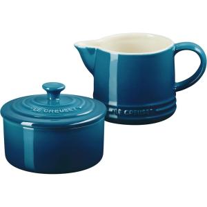imageLe Creuset Stoneware Signature Sea Salt Cream ampamp Sugar Set Cream 300 ml Sugar 8ozDeep Teal
