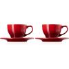 imageLe Creuset Stoneware Set of 2 Cappuccino Cups and Saucers  7 oz each WhiteRed