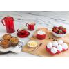 imageLe Creuset Stoneware Set of 2 Cappuccino Cups and Saucers  7 oz each WhiteRed