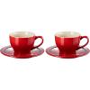 imageLe Creuset Stoneware Set of 2 Cappuccino Cups and Saucers  7 oz each WhiteRed