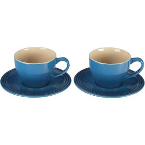 imageLe Creuset Stoneware Set of 2 Cappuccino Cups and Saucers  7 oz each WhiteMarseille