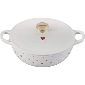 imageLe Creuset LAmour Enameled Cast Iron Soup Pot 275 Quarts White with Heart Applique ampamp Light Gold KnobSoup Pot