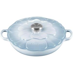 imageLe Creuset Signature Enameled Cast Iron Petal Braiser 225qt Peche wLight Gold KnobCoastal Blue