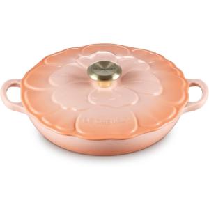 imageLe Creuset Signature Enameled Cast Iron Petal Braiser 225qt Peche wLight Gold KnobPeche