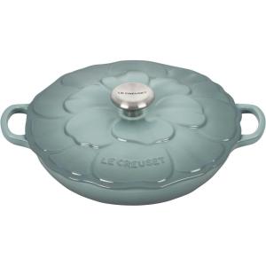 imageLe Creuset Signature Enameled Cast Iron Petal Braiser 225qt Peche wLight Gold KnobSea Salt