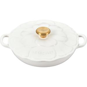 imageLe Creuset Signature Enameled Cast Iron Petal Braiser 225qt Peche wLight Gold KnobWhite