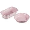 imageLe Creuset Stoneware Set of 2 9quot Heritage Fluted Pie and 9quot Fluted Loaf Dish CeriseChiffon Pink