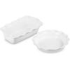 imageLe Creuset Stoneware Set of 2 9quot Heritage Fluted Pie and 9quot Fluted Loaf Dish CeriseWhite