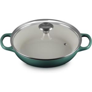 imageLe Creuset Enameled Cast Iron Signature Round Braiser with Glass Lid 225 qt WhiteArtichaut