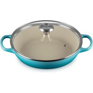 imageLe Creuset Enameled Cast Iron Signature Round Braiser with Glass Lid 225 qt WhiteCaribbean